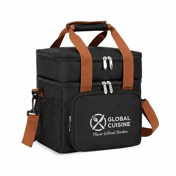 Double Deck Lunch Bag With Shoulder Strap