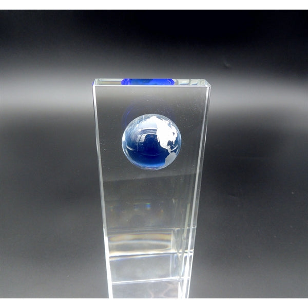 Crystal Trophy with Blue Globe 2.75x8
