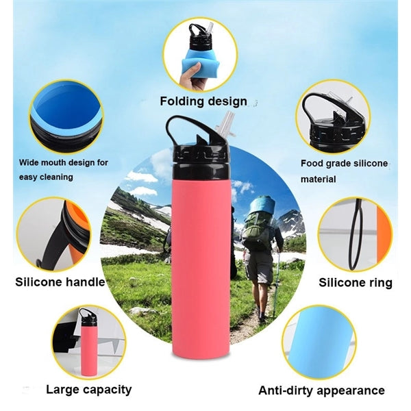 20 Oz.Collapsible Silicone Bottle Folding Sports Water Bottl