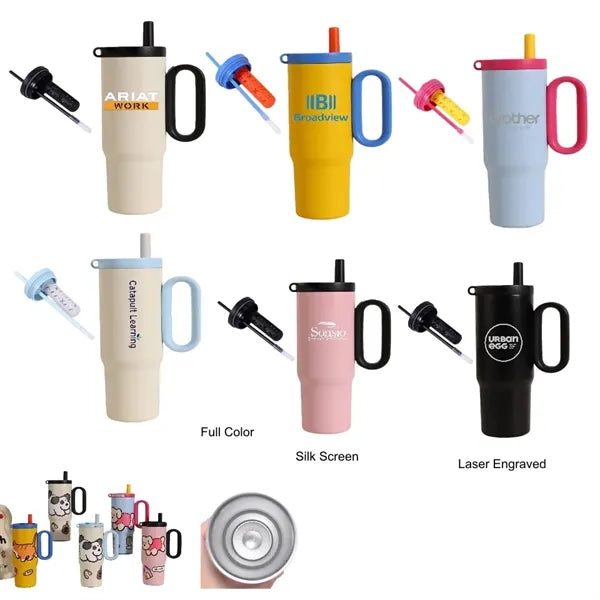 25 oz Stainless Steel Insulated Tumbler with Handle & Straw