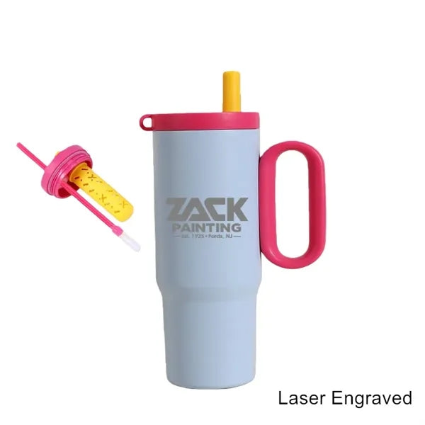 25 oz Stainless Steel Insulated Tumbler with Handle & Straw