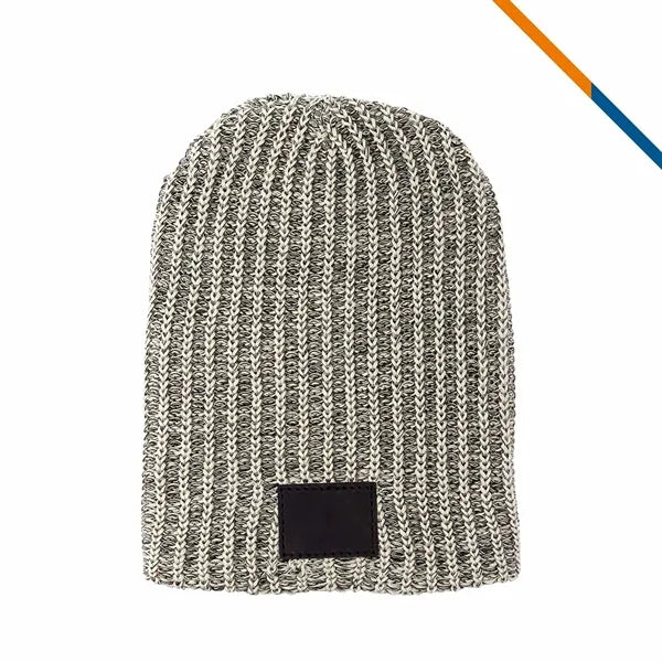 KnitPuff Leather Patch Knit Beanie