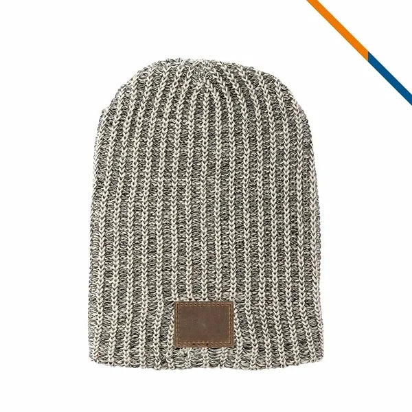 KnitPuff Leather Patch Knit Beanie