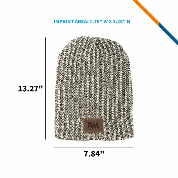 KnitPuff Leather Patch Knit Beanie