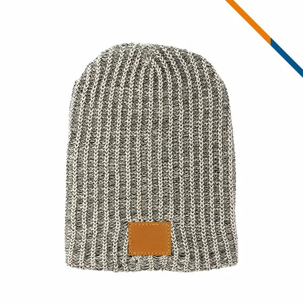 KnitPuff Leather Patch Knit Beanie
