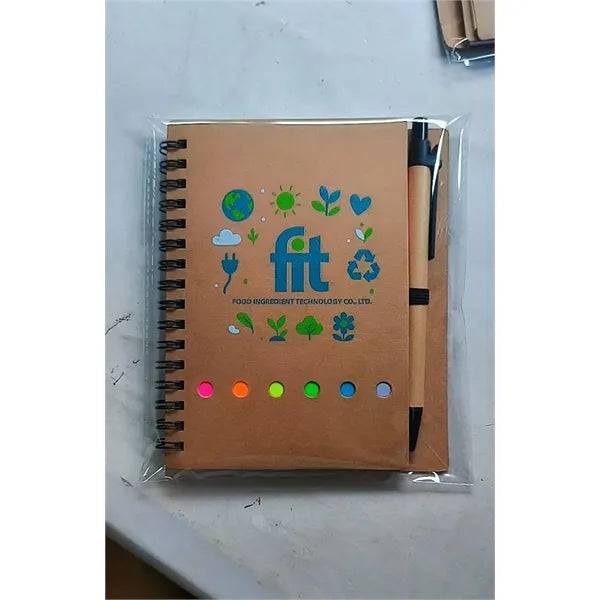 A6 Kraft Paper Coil Spiral Notebook Sticky Notes Pen Set