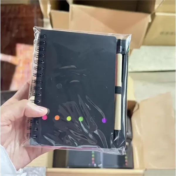 A6 Kraft Paper Coil Spiral Notebook Sticky Notes Pen Set