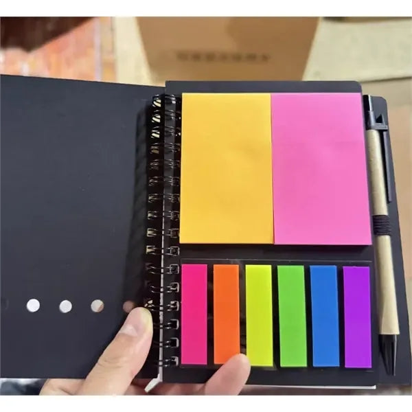 A6 Kraft Paper Coil Spiral Notebook Sticky Notes Pen Set