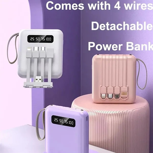 Mini 10000MAh Large capacity power bank with Multi-Cables