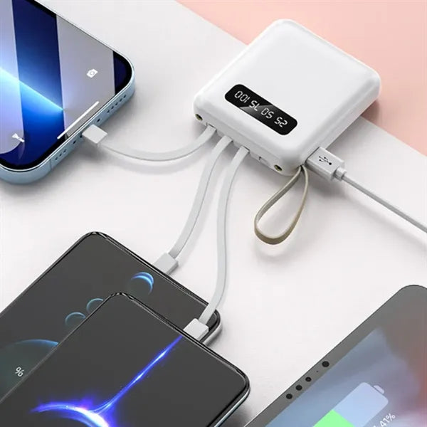 Mini 10000MAh Large capacity power bank with Multi-Cables