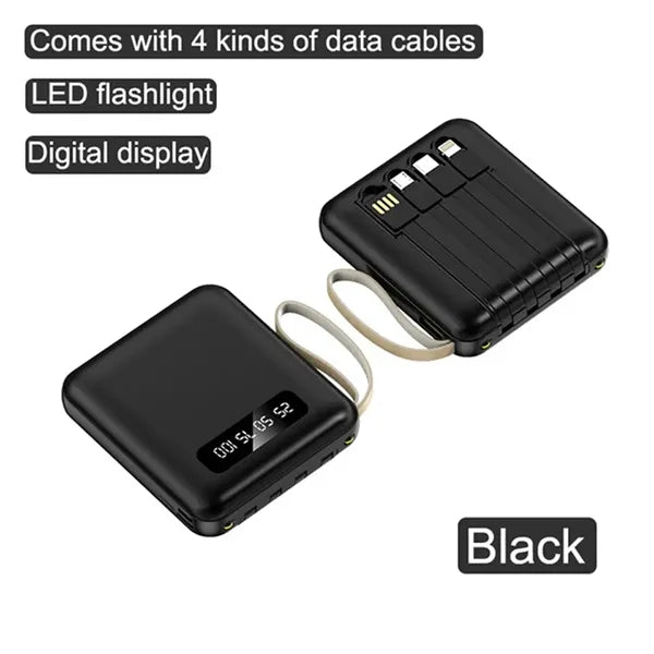 Mini 10000MAh Large capacity power bank with Multi-Cables