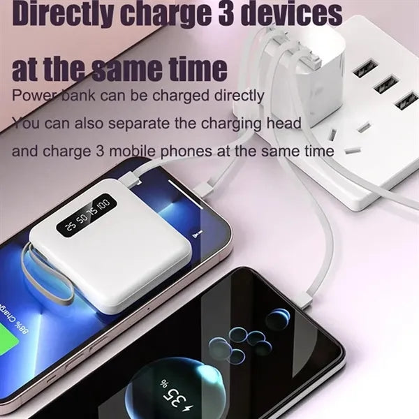 Mini 10000MAh Large capacity power bank with Multi-Cables