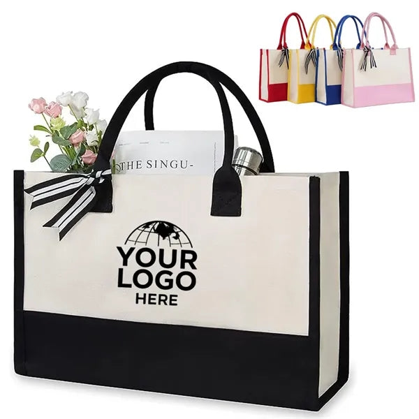 Initial Canvas Beach Tote Bag