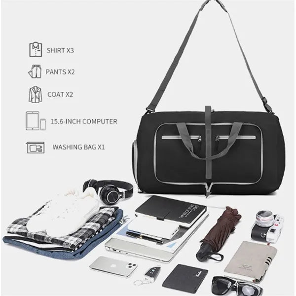 Foldable Travel Duffel Gym Bag with Shoe Compartment