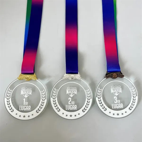 Bronze Silver Gold Crystal Clear Medal With Lanyard