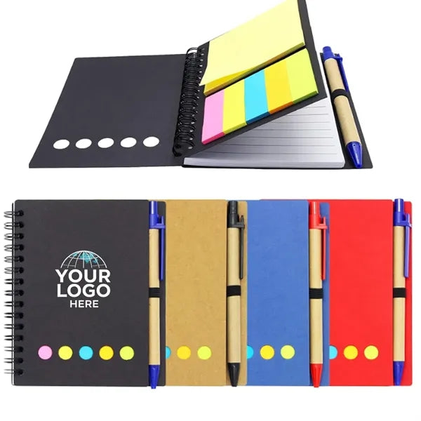 Spiral Kraft Paper Cover Writing Notebook with Sticky Notes