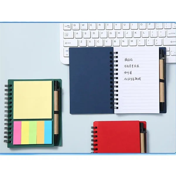 Spiral Kraft Paper Cover Writing Notebook with Sticky Notes