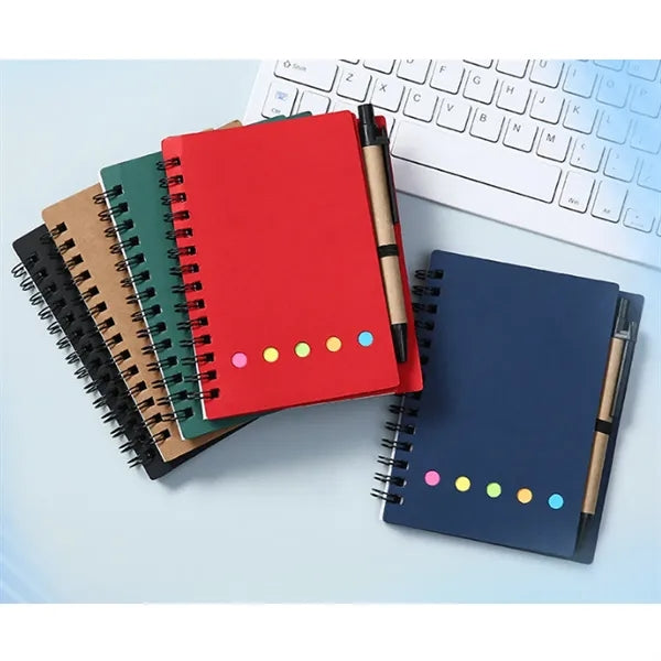 Spiral Kraft Paper Cover Writing Notebook with Sticky Notes