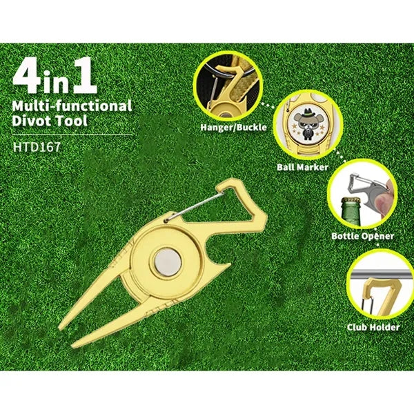 4 in 1 Golf Divot Repair Tool With Buckle Clip and Opener