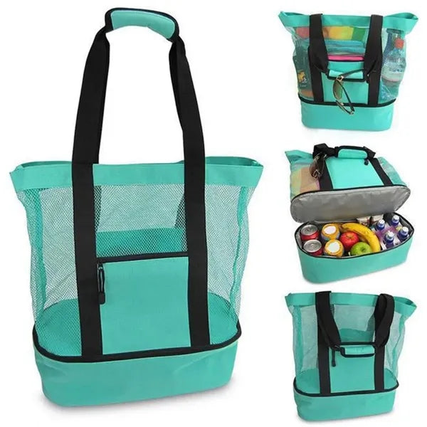 Outdoor Mesh Beach Insulated Cooler Picnic Tote Bag