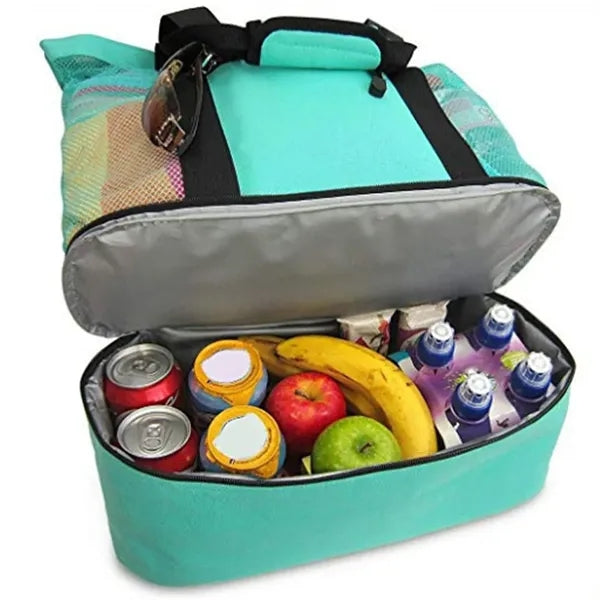 Outdoor Mesh Beach Insulated Cooler Picnic Tote Bag