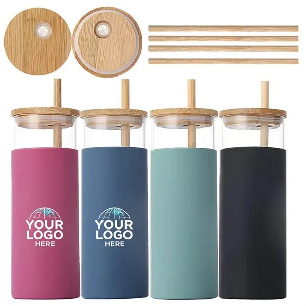 17 Oz. Glass Tumbler with Bamboo Lid and Straw