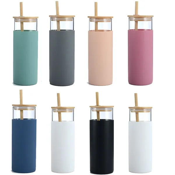 17 Oz. Glass Tumbler with Bamboo Lid and Straw