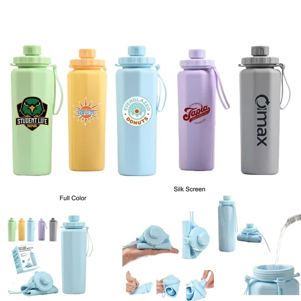20 oz Silicone Collapsible Water Bottle with Carry Strap