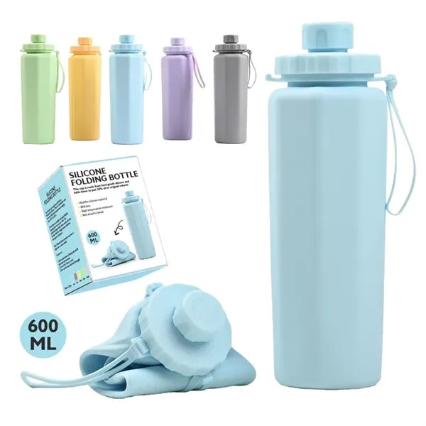 20 oz Silicone Collapsible Water Bottle with Carry Strap