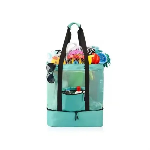 Mesh Beach Tote With Cooler Compartment Zipper Pocket