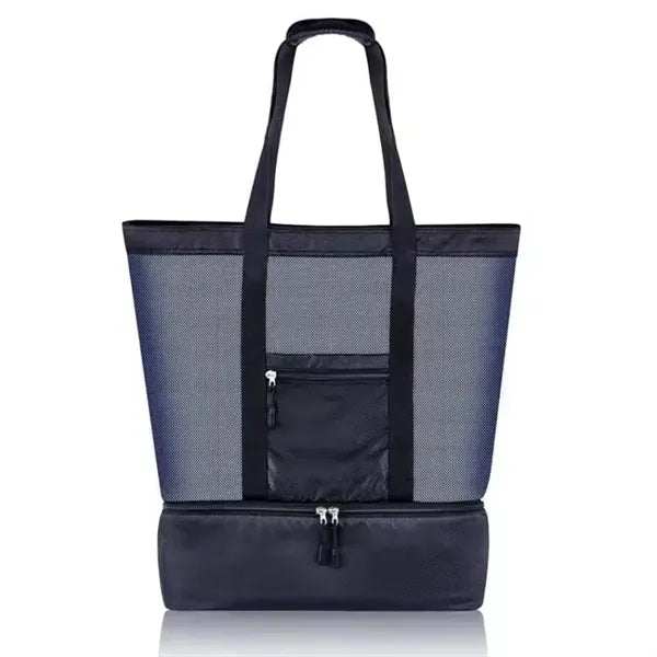 Mesh Beach Tote With Cooler Compartment Zipper Pocket