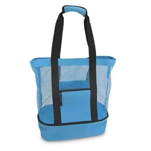 Mesh Beach Tote With Cooler Compartment Zipper Pocket