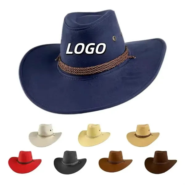 Western Cowboy Hat with Wide Brim Suede Casual Sun Cap Retro