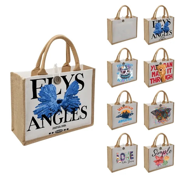 Burlap&Canvas Shopping Tote Bag Full Color Printed