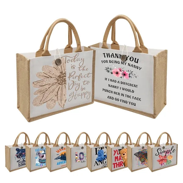 Burlap&Canvas Shopping Tote Bag Full Color Printed