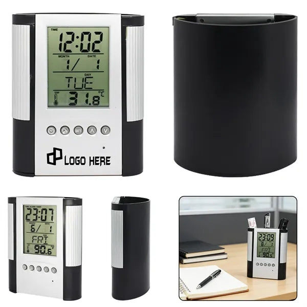 Multi-Function Pen Pencil Holder W/ Clock