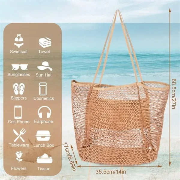 Oversized Mesh Beach Tote Bag W/Interior Pocket