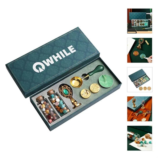 Vintage Wooden Handle Wax Seal Stamp Set Gift Box