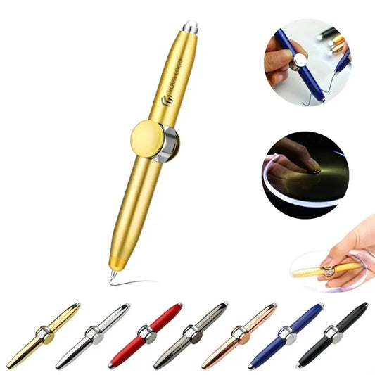 Practical metal fidget spinner ballpoint pen with LED light