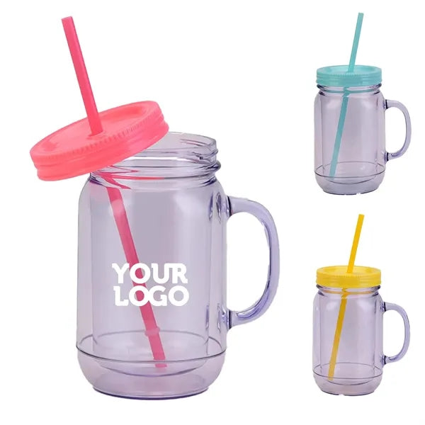 22oz Double Wall Mason Jar w/ Straw