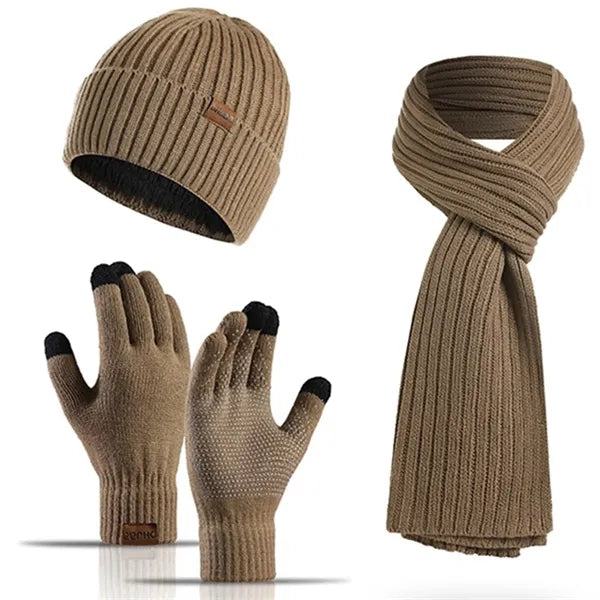 Unisex Winter Knit Hat Scarf Gloves Set (3-in-1)