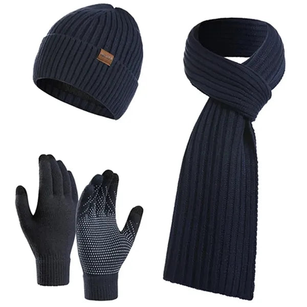 Unisex Winter Knit Hat Scarf Gloves Set (3-in-1)