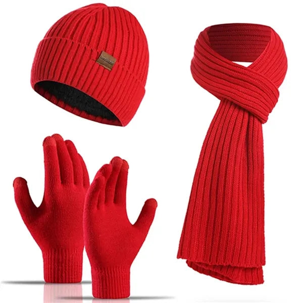 Unisex Winter Knit Hat Scarf Gloves Set (3-in-1)