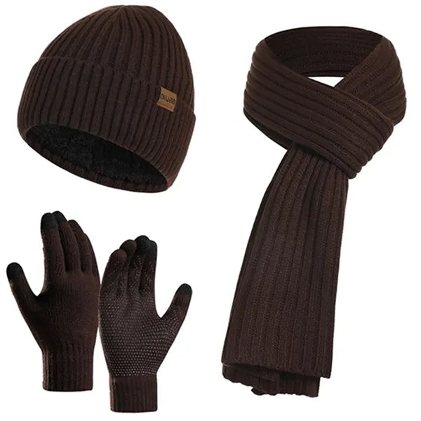 Unisex Winter Knit Hat Scarf Gloves Set (3-in-1)