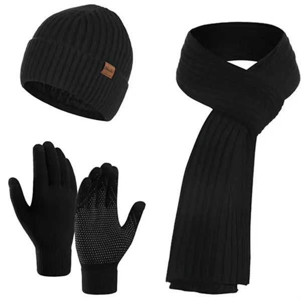 Unisex Winter Knit Hat Scarf Gloves Set (3-in-1)