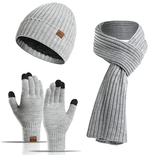 Unisex Winter Knit Hat Scarf Gloves Set (3-in-1)