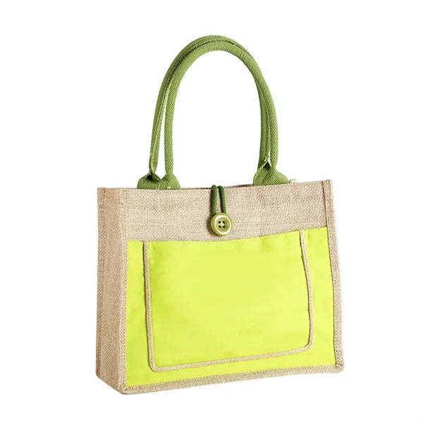 Jute Tote Bag with Handles and Button Closure