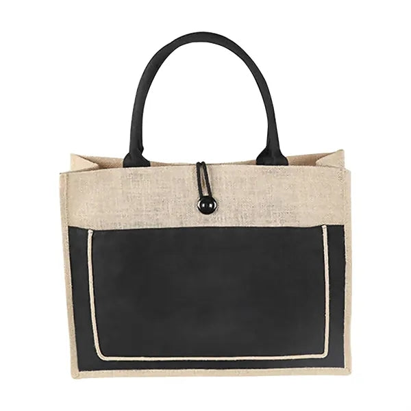 Jute Tote Bag with Handles and Button Closure