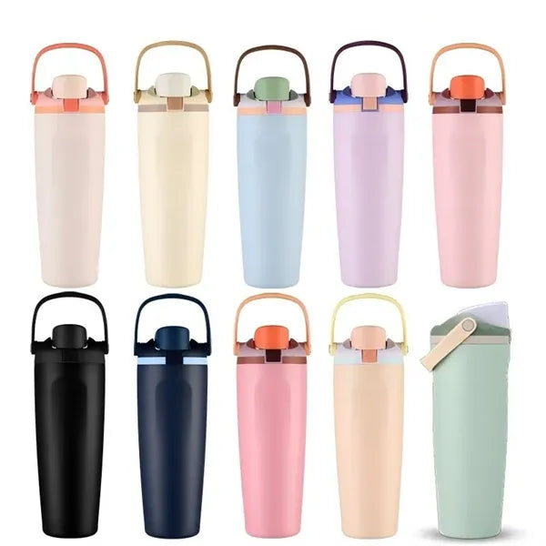 30oz Stainless Steel Dual-Lid Sports Water Bottle