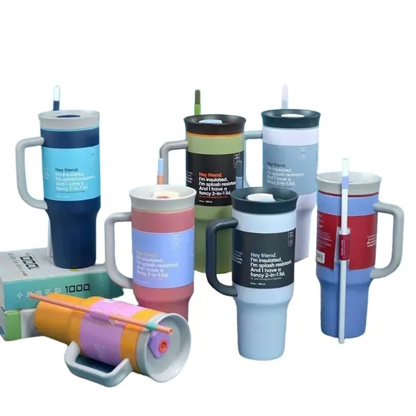 40oz Color-Block Stainless Steel Tumbler with Handle & Straw